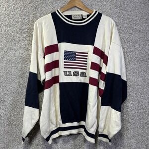 Vintage Cotton Traders Sweater Mens XL USA Flag Crewneck Knit 90s Hong Kong